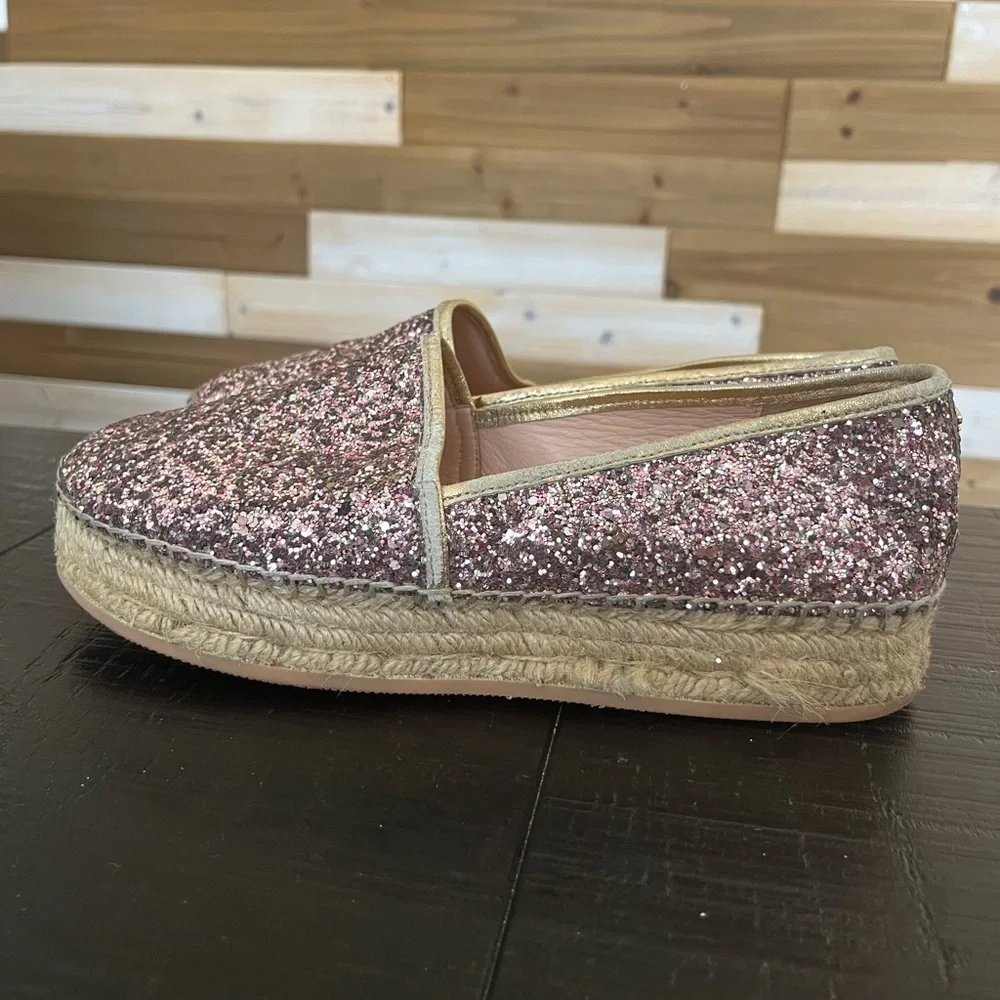 Kate Spade Linds Too Rose Gold Glitter Espadrille Pink SZ 8